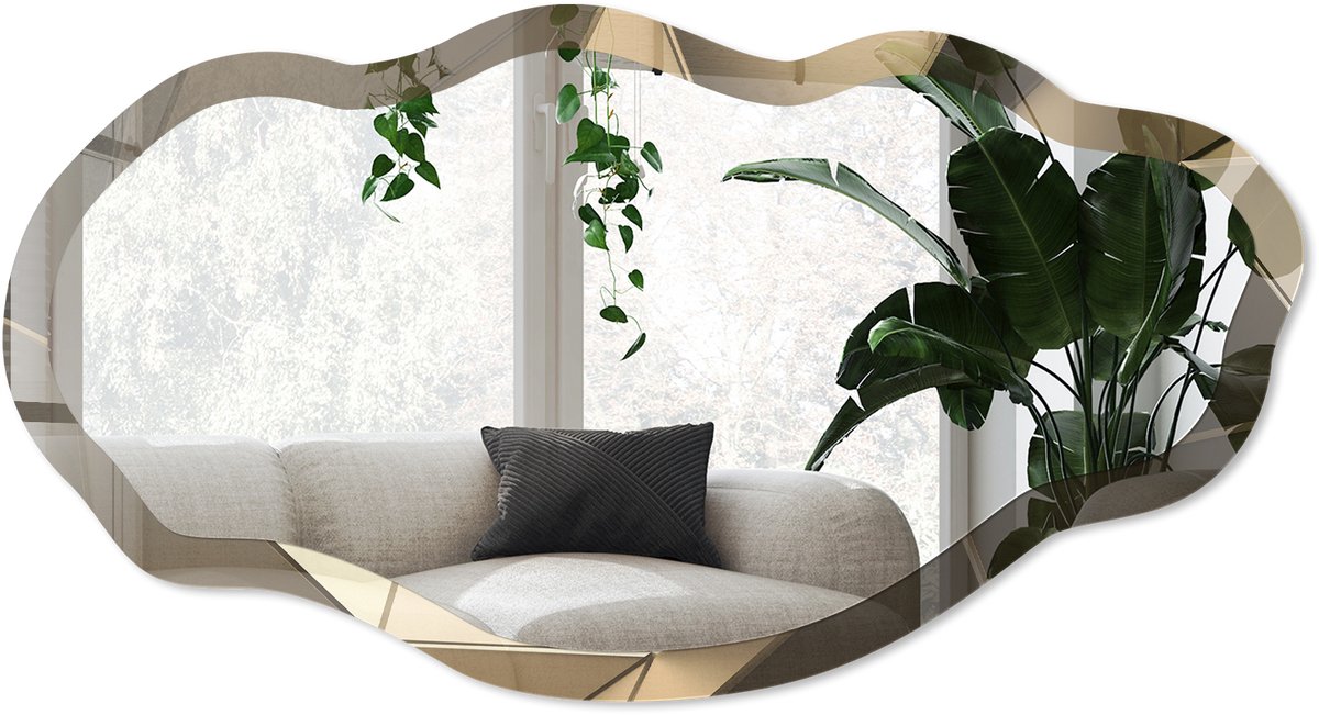 Wallfluent De Energie Van De Geometrie Spiegel - Geel Elegante Rechthoekige Wandspiegel - Organische Spiegel - Woonkamer, Kantoor, Hal - Geometrisch - 45x90 cm - Totale afmeting 52x97 cm