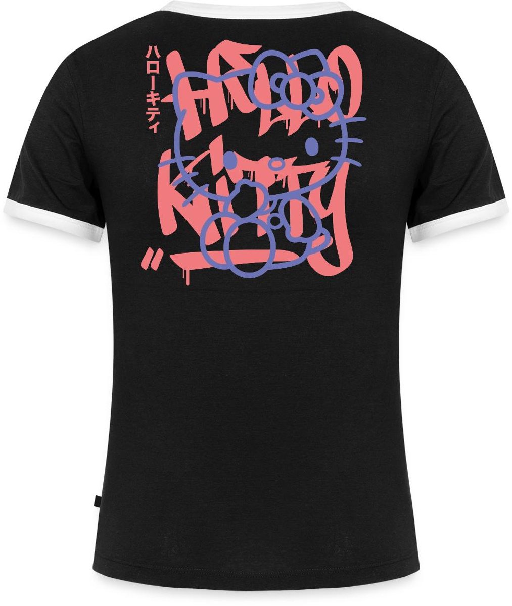 Hello Kitty Met Graffiti-Stijl Lettertype Vrouwen Contrast Shirt