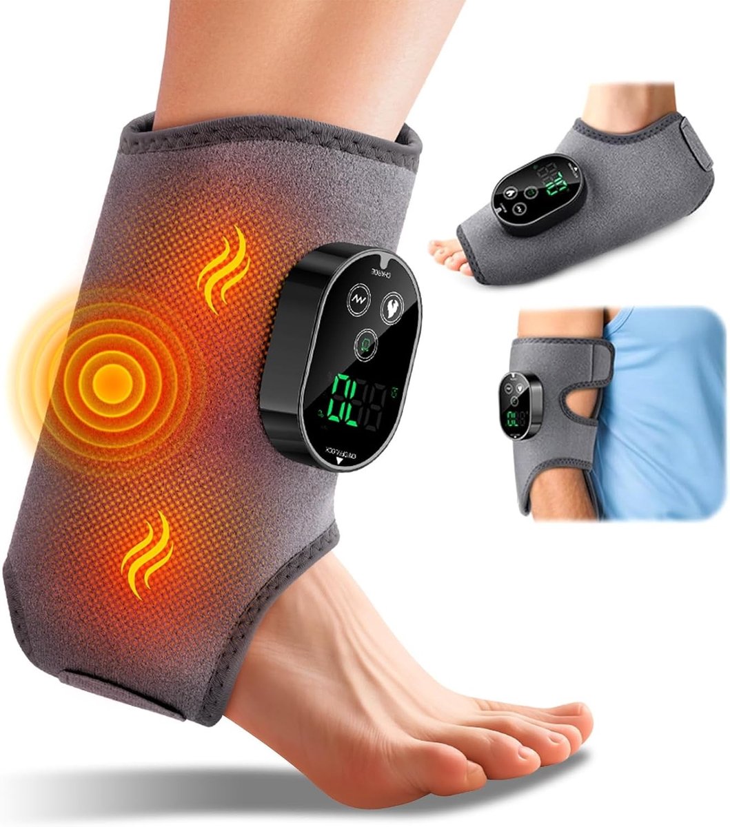 Voetmassageapparaat - Grijs - Draadloos met 3000 mAh Batterij - Elektrische Voetmassager met Warmte en Timer - Voor Enkel, Hiel en Voetzool