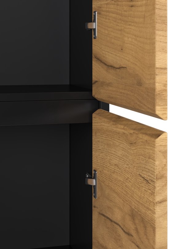 STILVORA Hoge Kast Met Verstelbare Planken En Soft Close - Zwart En Eiken Optiek - Voor Kantoor Woonkamer En Hal - 80 X 35 X 180 Cm — afbeelding 4