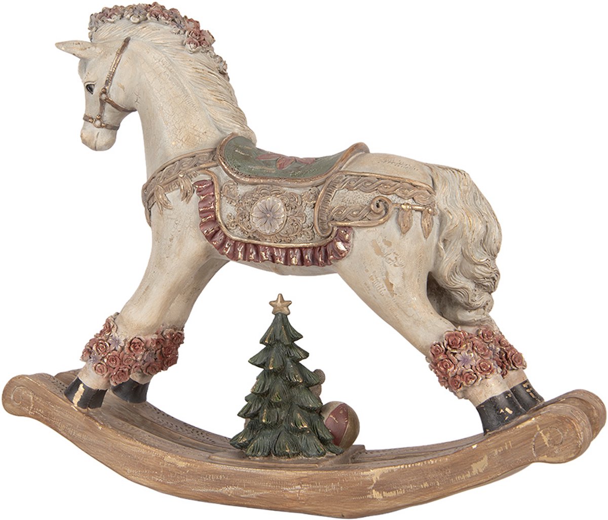 Clayre & Eef Kerstdecoratie Beeld Hobbelpaard 55x14x46 cm Beige Kunststof