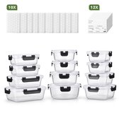 Bardi 12-Delige Glazen Vershoudbakjes – Meal Prep Bakjes Glas met Deksel – BPA & PFAS Vrij – Luchtdicht – Incl. 40 Bardi Prep & Store Labels + 10 Wonderspons – 6,79L