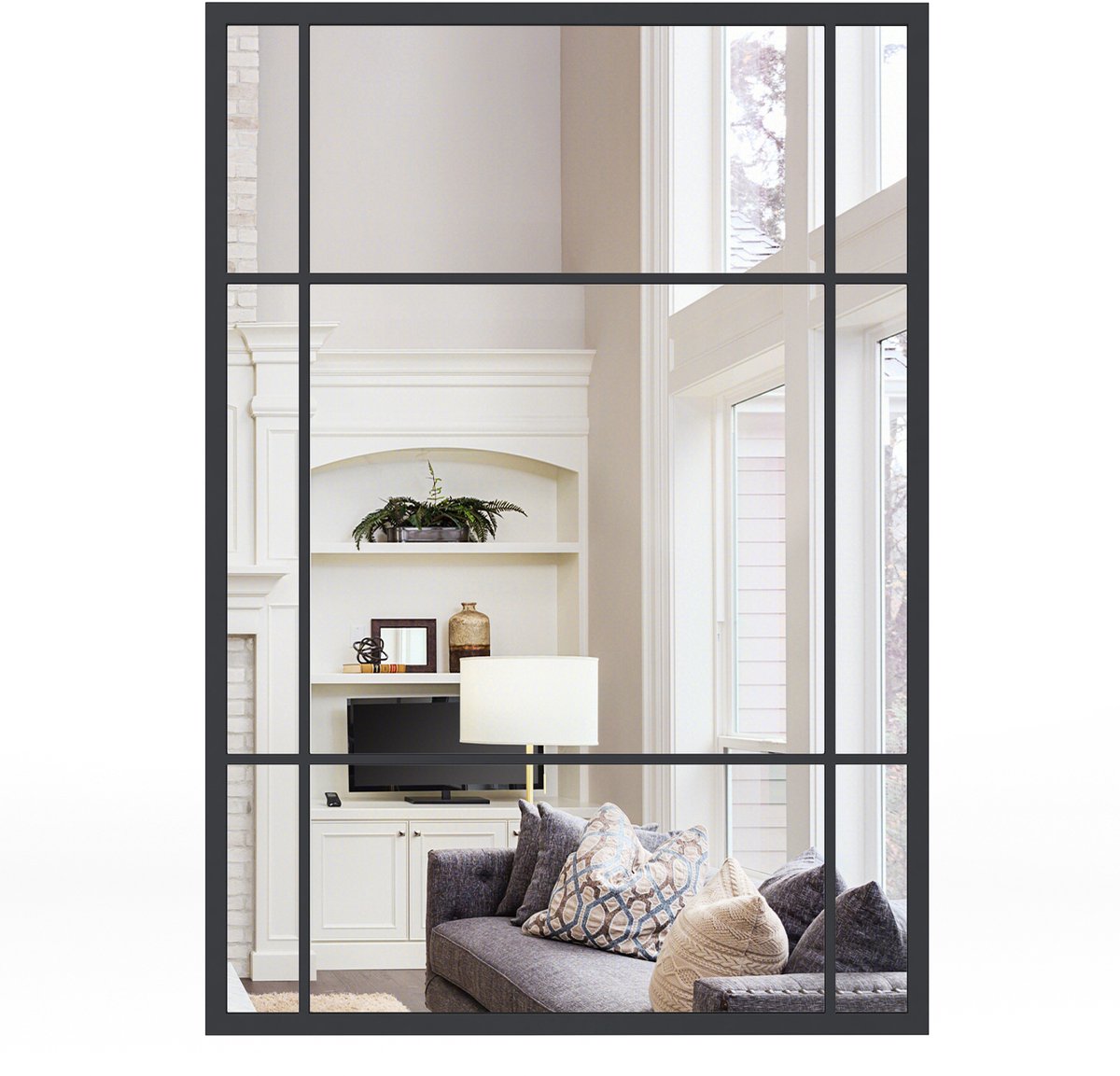 COSTWAY Wandspiegel, 100 x 70 cm, rechthoekige spiegel met metalen frame, decoratieve hangspiegel, horizontaal/verticaal decoratiespiegel voor woonkamer, badkamer, hal, zwart