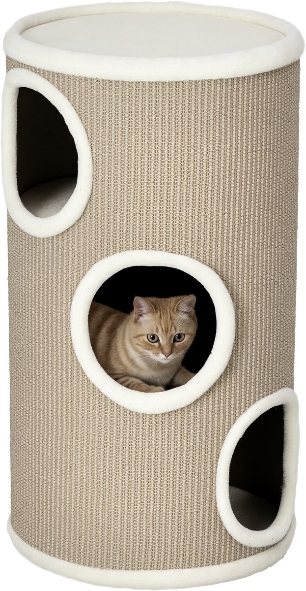 PawHut-Kattentoren - Spaanplaat, pluche - 38x38x70cm - Bruin
