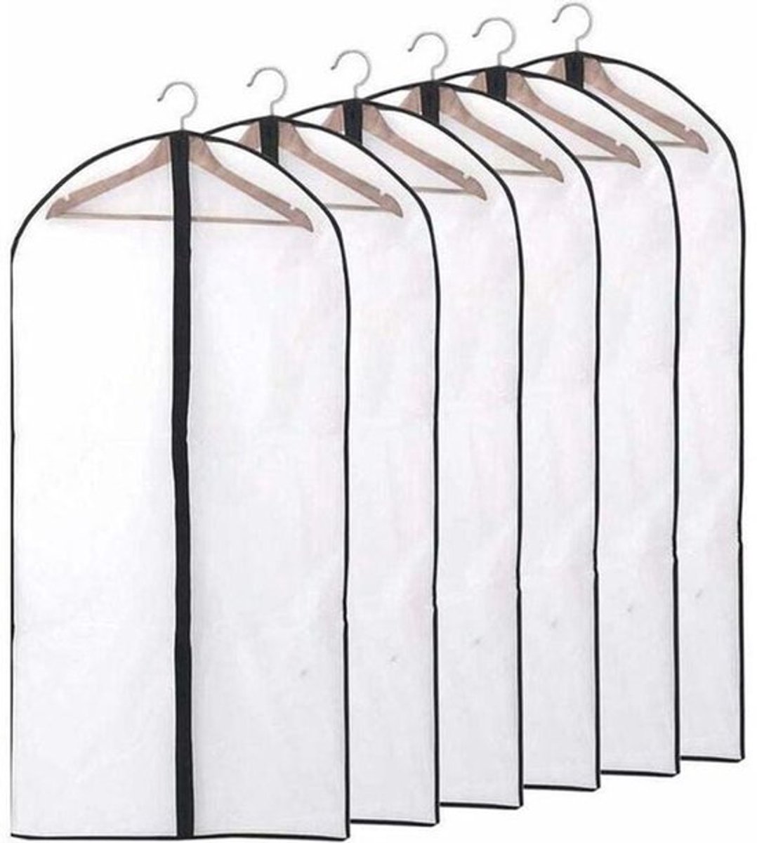 Kledinghoezen, stof-, water-, mot- en vochtwerend, transparante beschermhoezen met ritssluiting, geschikt voor overhemden, pakken/jassen, set van 6, 60 x 140 cm (XXL)