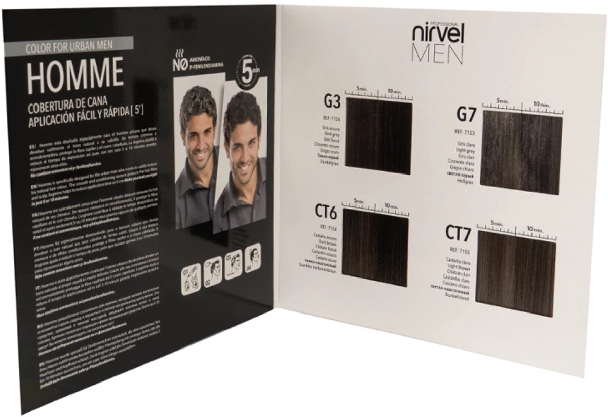 Nirvel Men HOMME kleurenkaart / kleurenkaart voor de HOMME-haarkleurlijn voor mannen