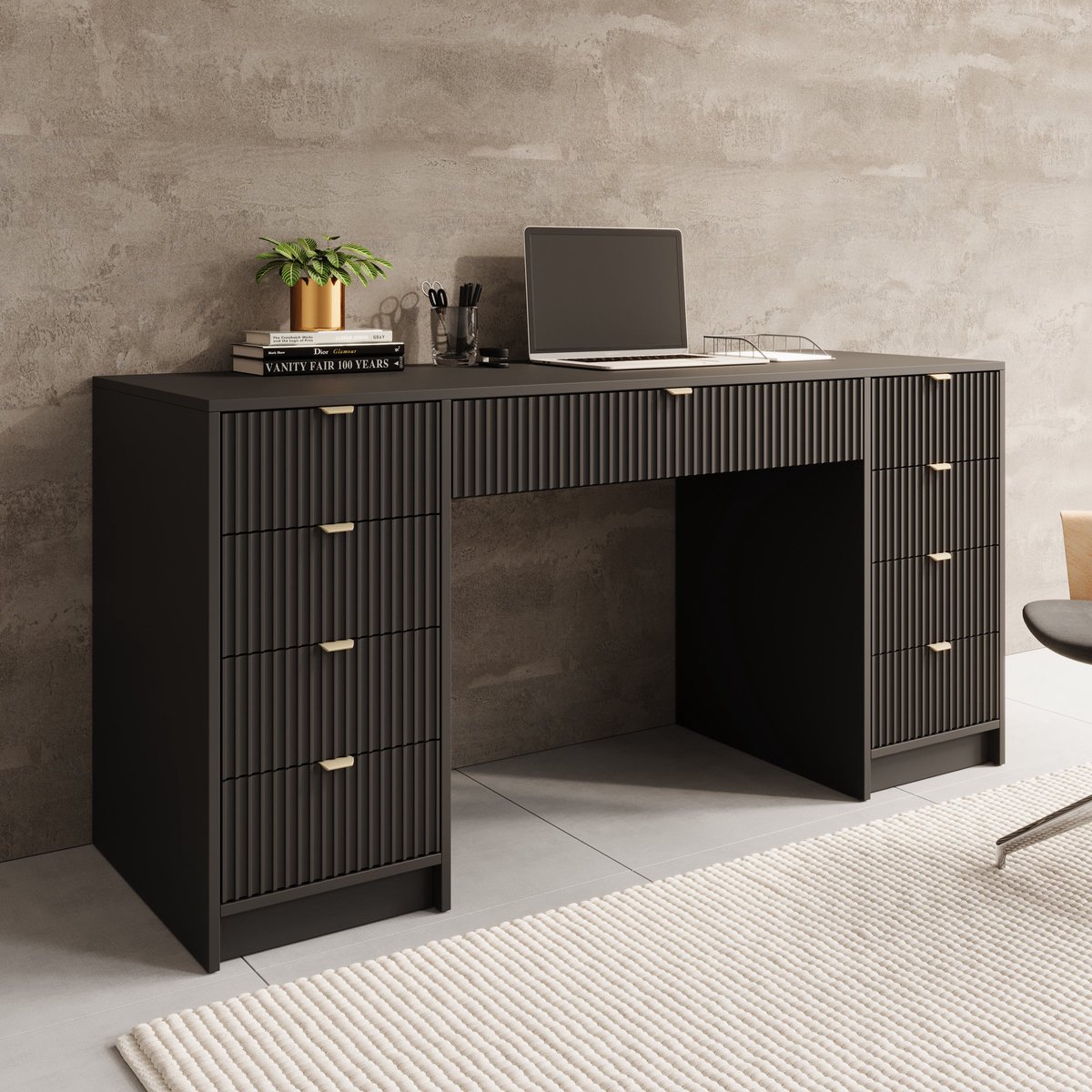 MEUBELLA Bureau Tavares 2 - Zwart - 154 cm