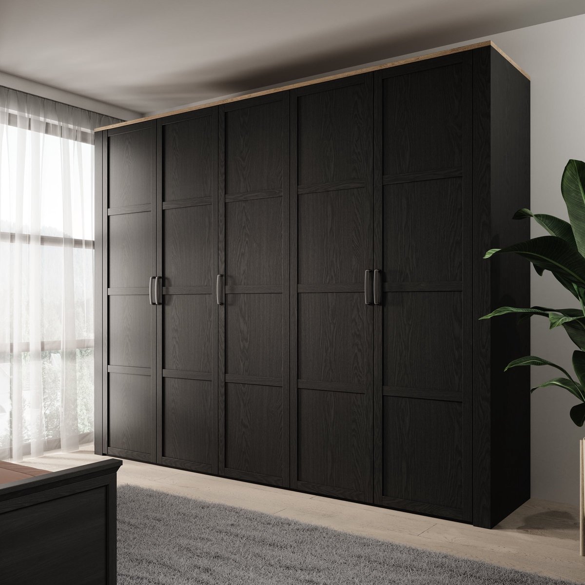 MEUBELLA Borello - Kledingkast 5 deurs - Zwart - 266x60x214 cm