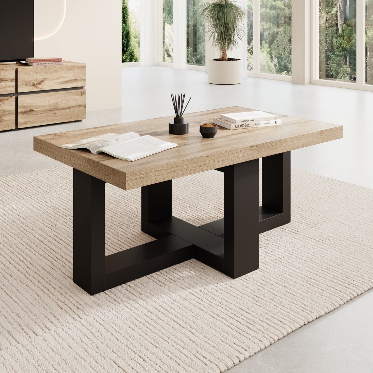 Meubella - Elys - Salontafel - Eikenpatroon - 102x60x44 cm