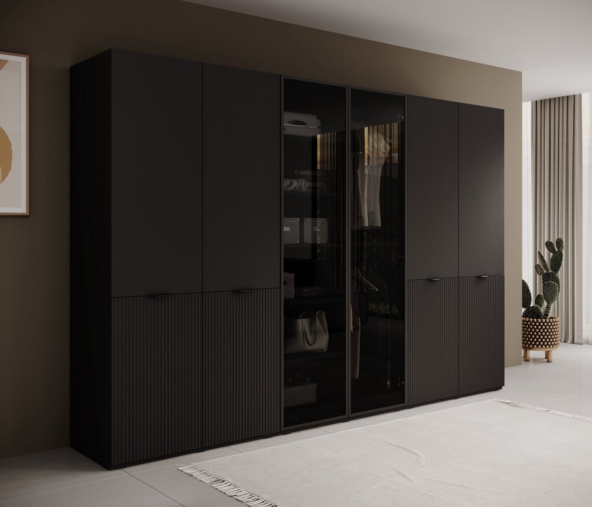 MEUBELLA Kledingkast Shelton - Zwart 2 - 303 cm - Met glas