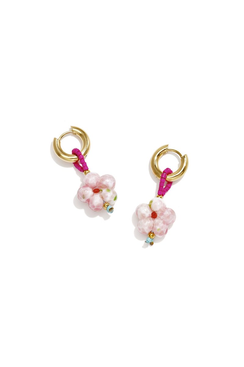 Lola - Bloem Oorbellen - Roze - Stainless Steel - - Roze