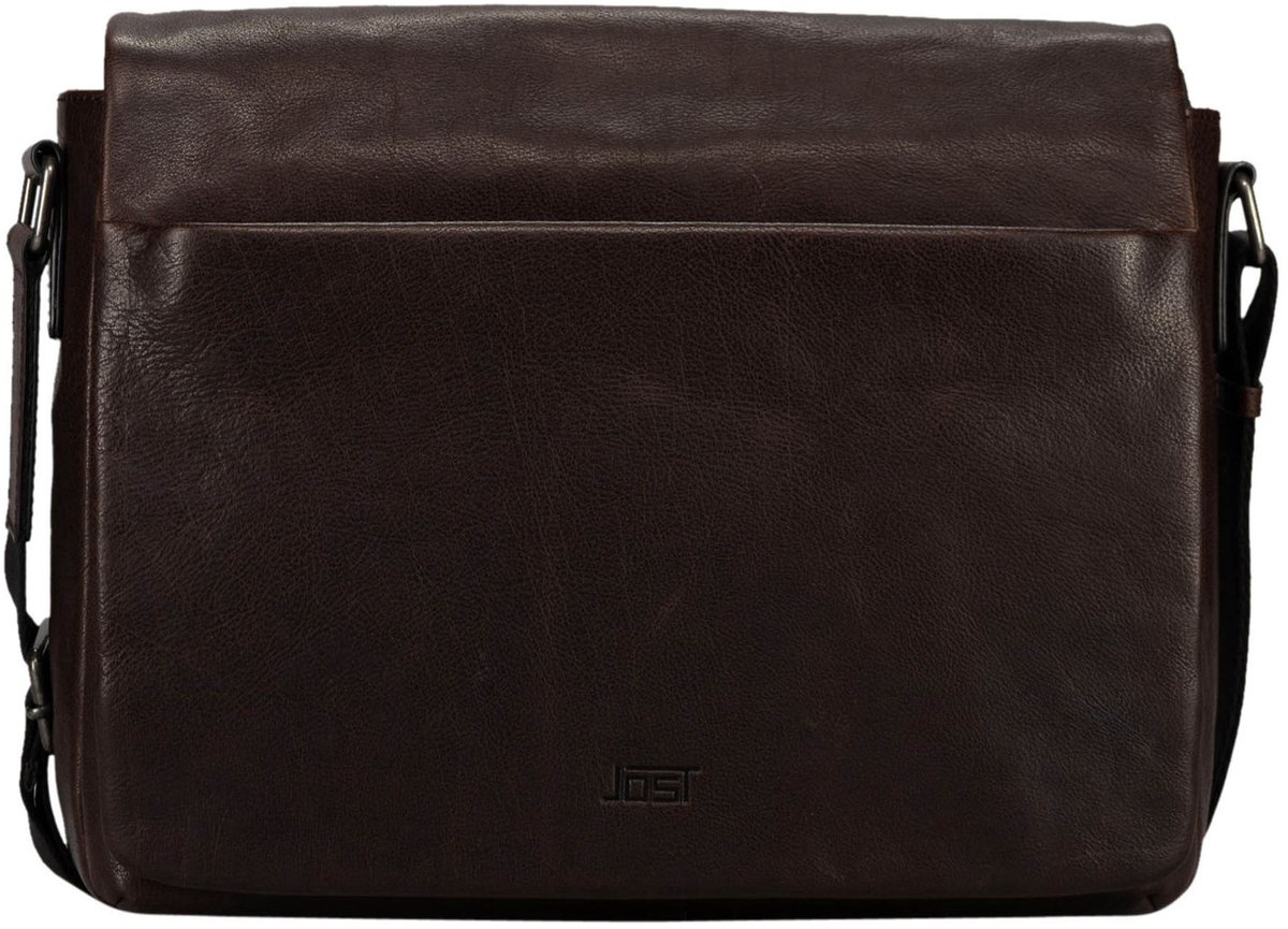 JOST Leren laptoptas schoudertas met laptopvak Glasgow Shoulder Bag Brown donkerbruin