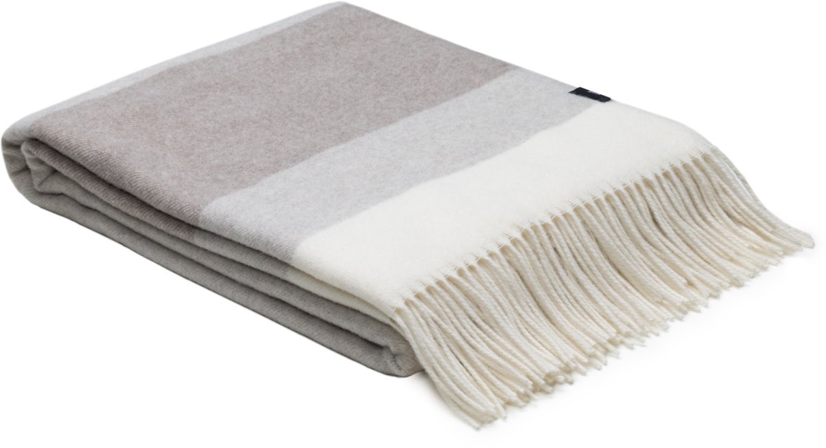 WOOOL Plaid - CASHMERE Stripe (Bruin) - 140x200cm - Kasjmier Wol