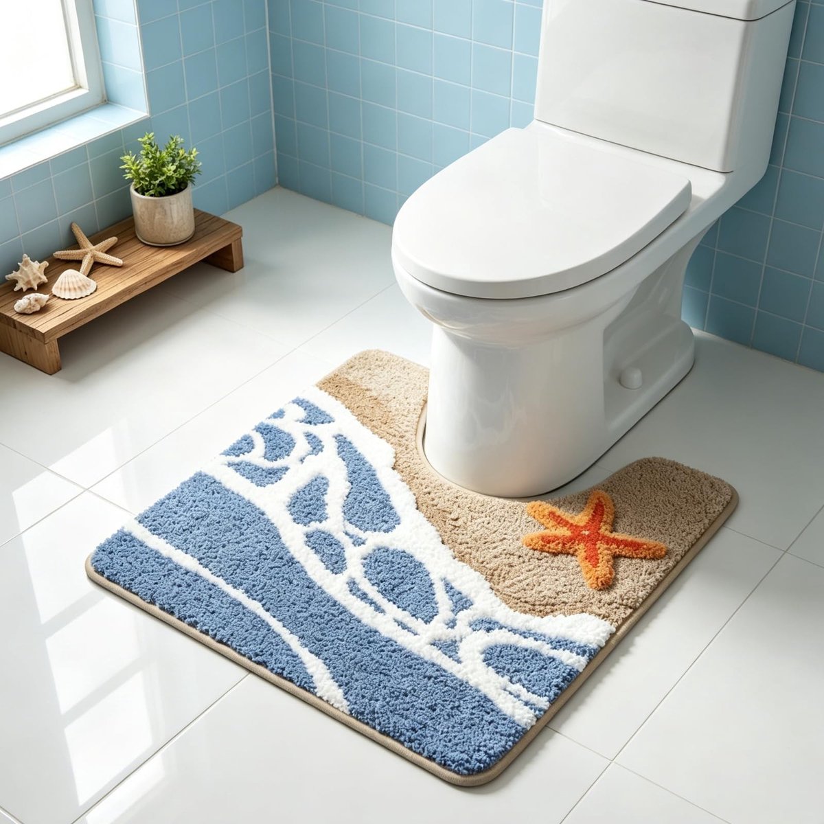 Solidchoice - Antislip Strandbadmat met Zeester Design, 50 x 80 cm