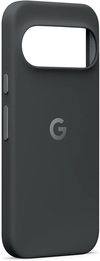 Zijaanzicht van een donkergrijs Pixel-hoesje met grote camerauitsnijding.