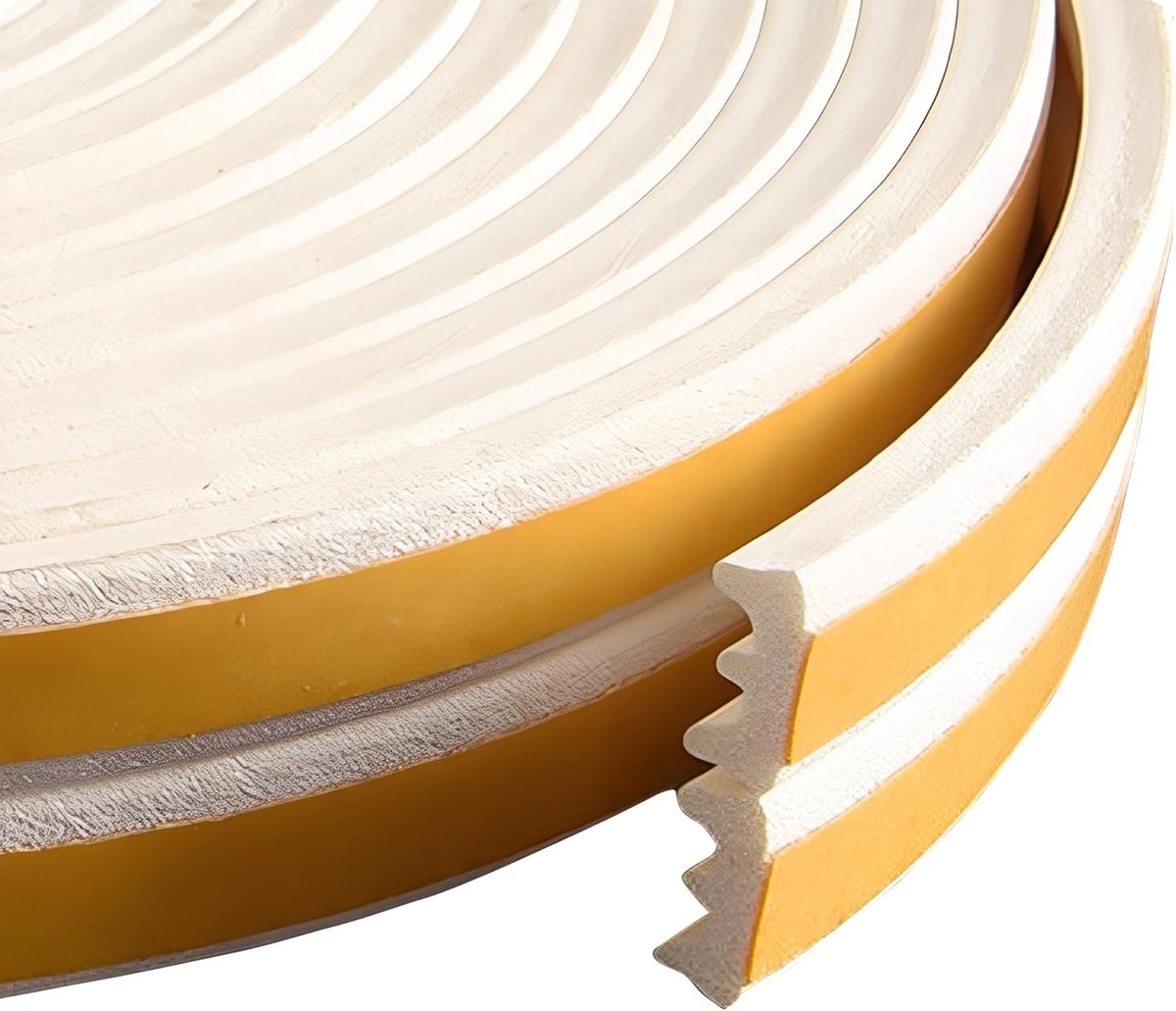 SnelShoppen - Weather Strip Tape - Dichtingsstrip voor Deuren en Raam - Zelfklevend Rubber E-Type Foam - Geluidsisolatie en Tochtwering - Wit 9x4mm -