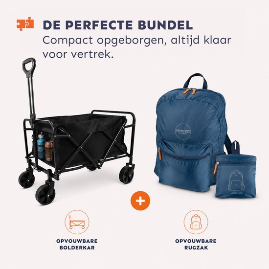 Princess Traveller - Opvouwbare Bolderkar met Opvouwbare Rugzak - Compact en Lichtgewicht - Oxford Zwart en Platinum Navy van PRINCESS — afbeelding 5