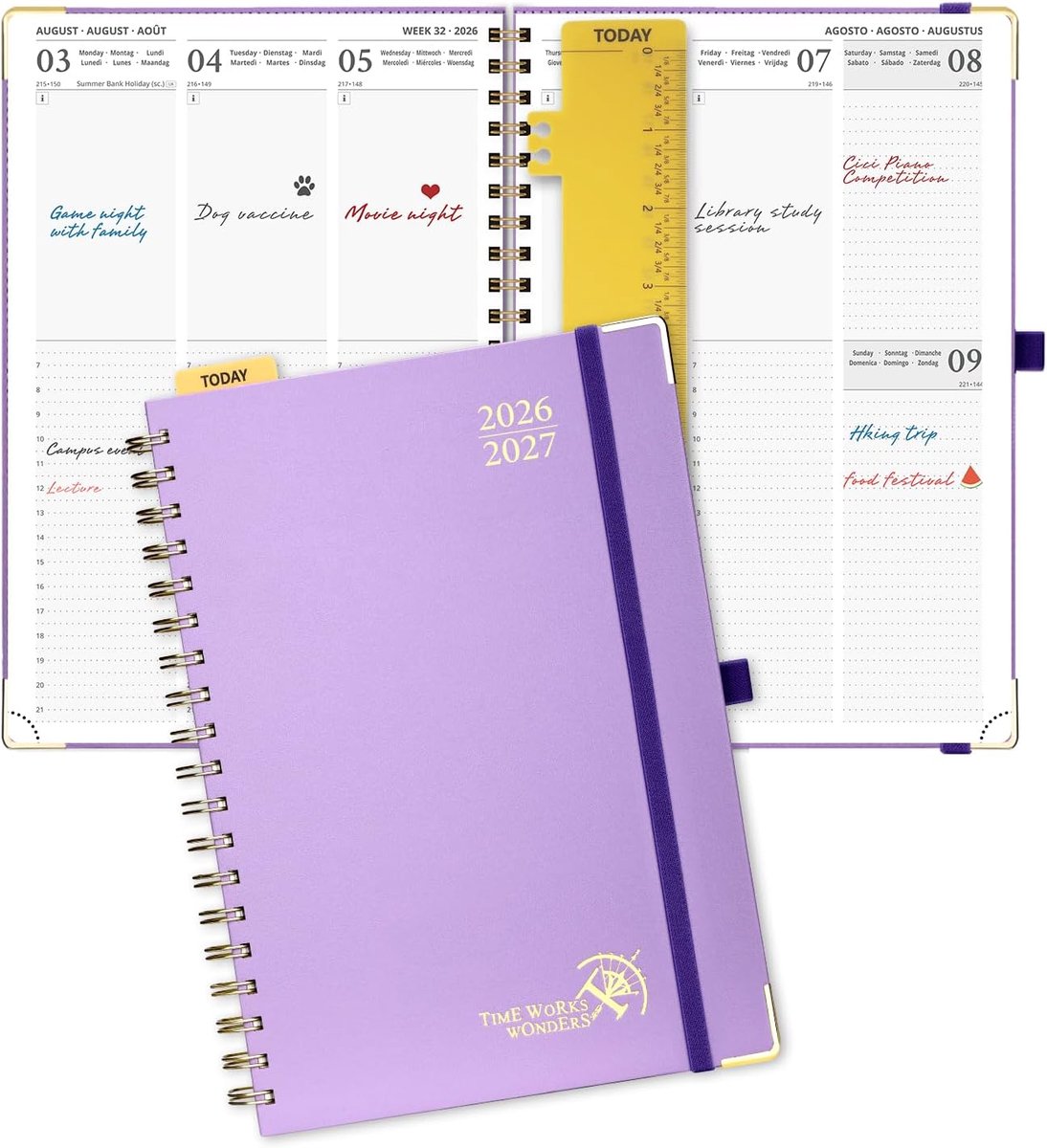 SnelShoppen - Weekly Planner 2026-2027 A4 - Spiral School Agenda 17 Maanden - Lichtpaars - 100g FSC® Papier - Weekplanner met 30-minuten Indeling