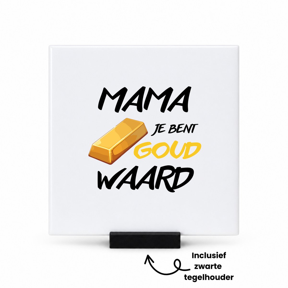 Hacebo Mama je bent goed waard tegeltje met tegelhouder - Mama - Liefste moeder - tegeltjes met tekst - Cadeau voor mama - moederdag - Geschenk - Gift - spreuktegels - 10.8x10.8 CM Wit