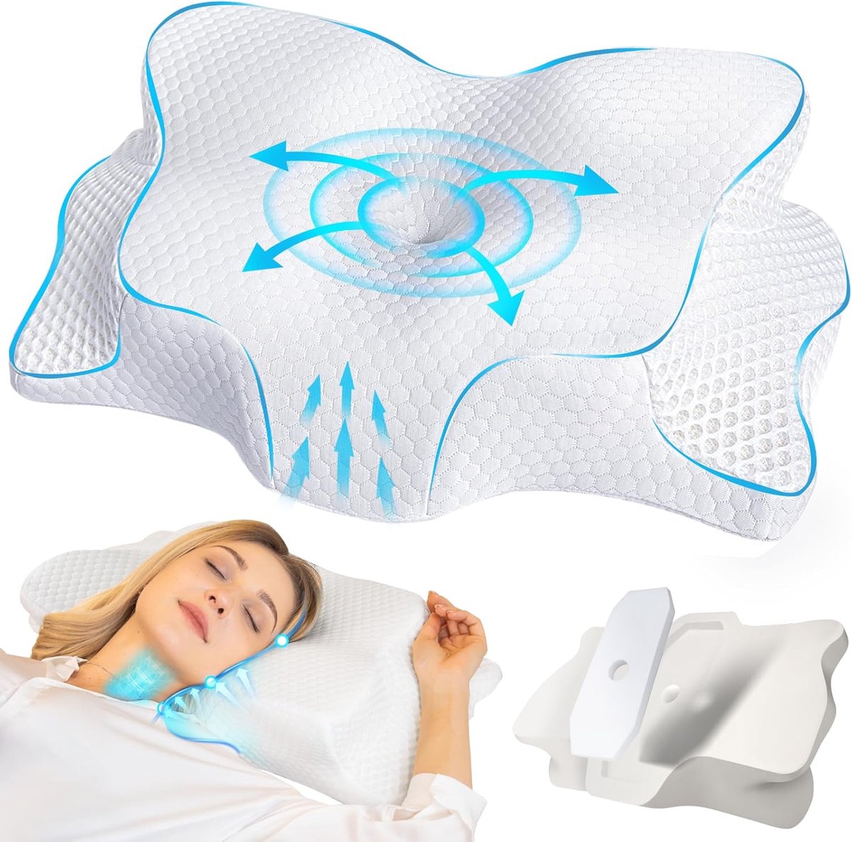 SnelShoppen - Ergonomisch Neksteun Kussen Memory Foam voor Rug-, Zij- en Buikslapers, 60x40x13/10cm, Comfortabel, Ondersteuning, Slaapaccessoire