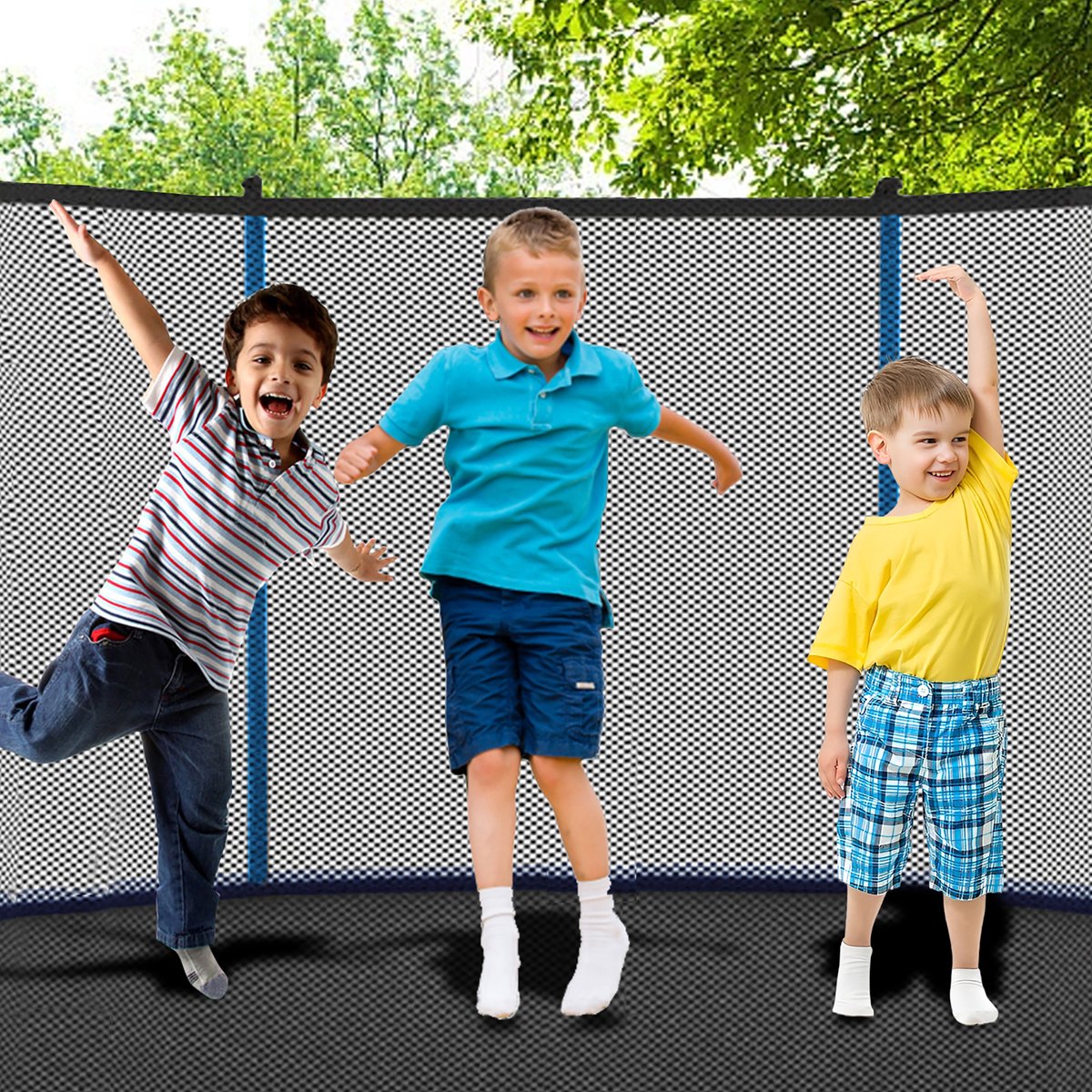 DESMIU Trampoline 244 cm – Veiligheidsnet En Ladder – Draagvermogen Tot 181 kg – Schokdempende Springmat – Voor Tuin En Gezin – Blauw