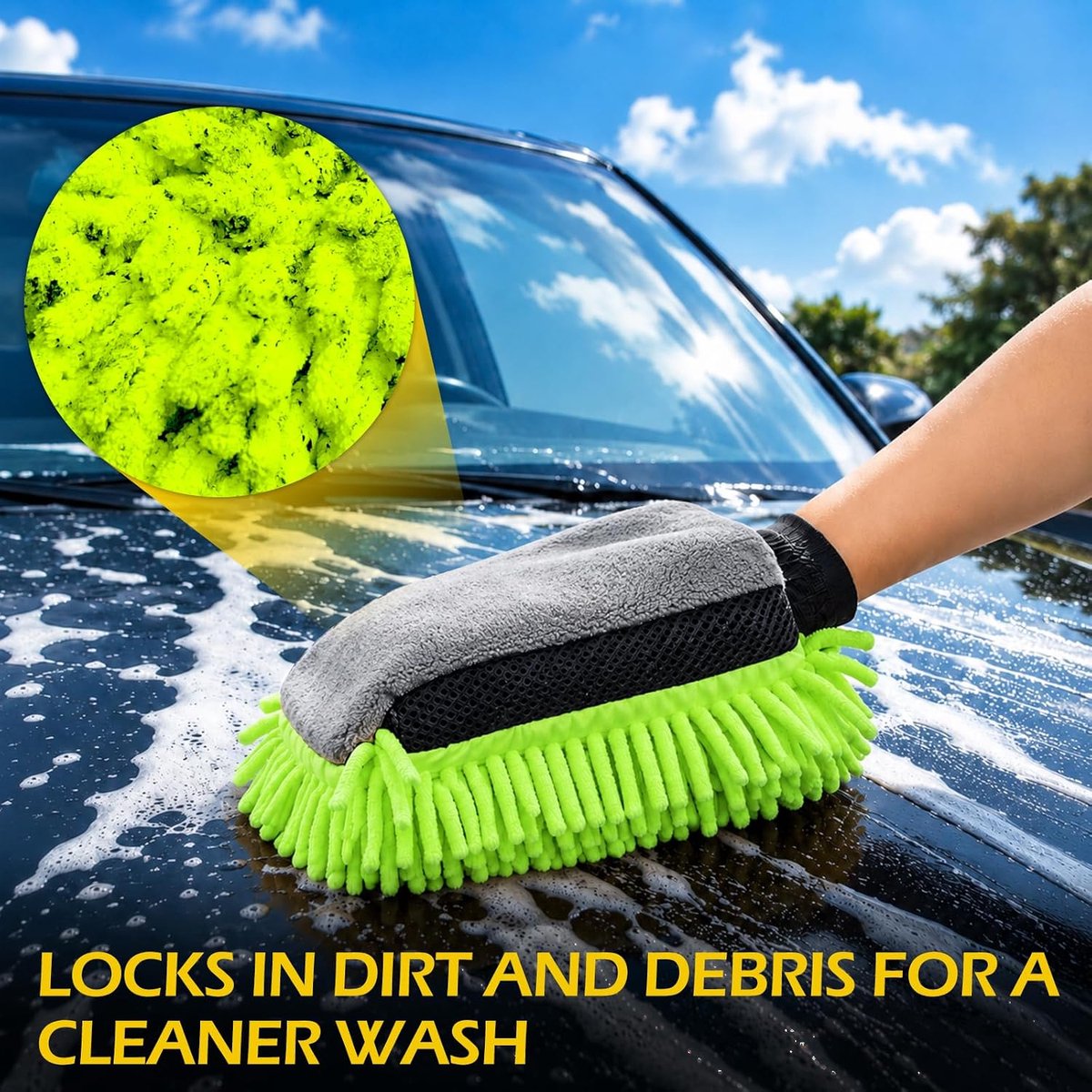 SnelShoppen - Autowashandschoen Microvezel 2 Stuks - Ultrazachte Reinigingshandschoenen voor Auto, Glas en Voertuigwassen - Geel en Groen - Ideaal voo