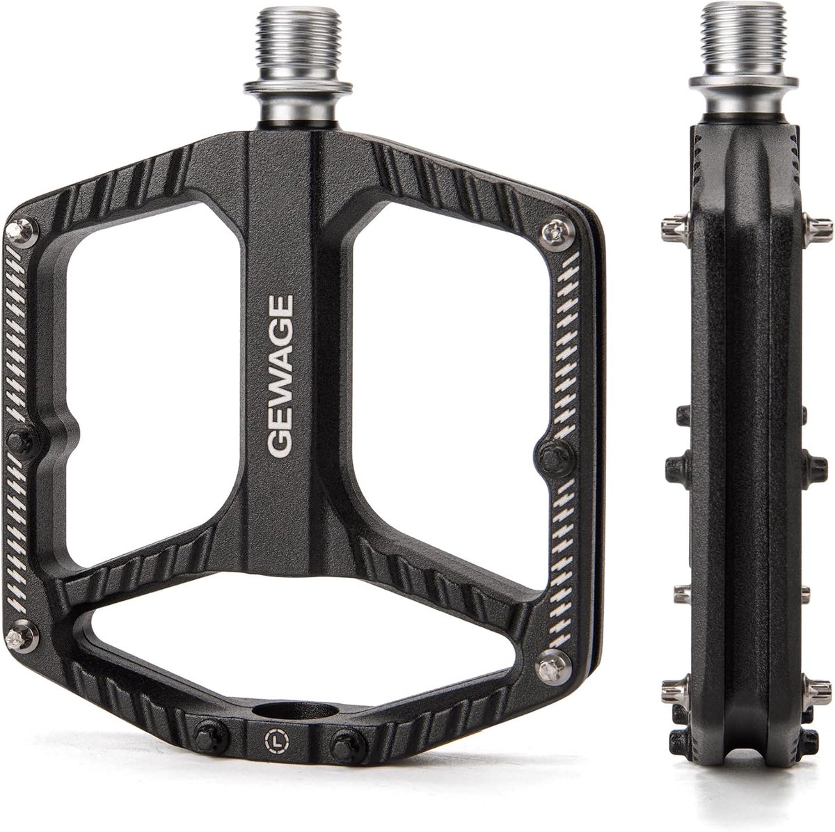 SnelShoppen - MTB Pedalen, Flat Pedalen van Gietaluminium met Cr-Mo Stalen As, 16 Vervangbare Grip Pins, DU Bushing en Gesloten Lager, Antislip Fietsp