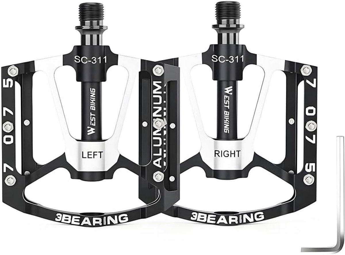 SnelShoppen - Mountain Bike Pedals met 3 Lageren, 9/16 Inch MTB Pedalen, Lichtgewicht Aluminium Antislip Platform Pedalen voor Fietsen, BMX en MTB