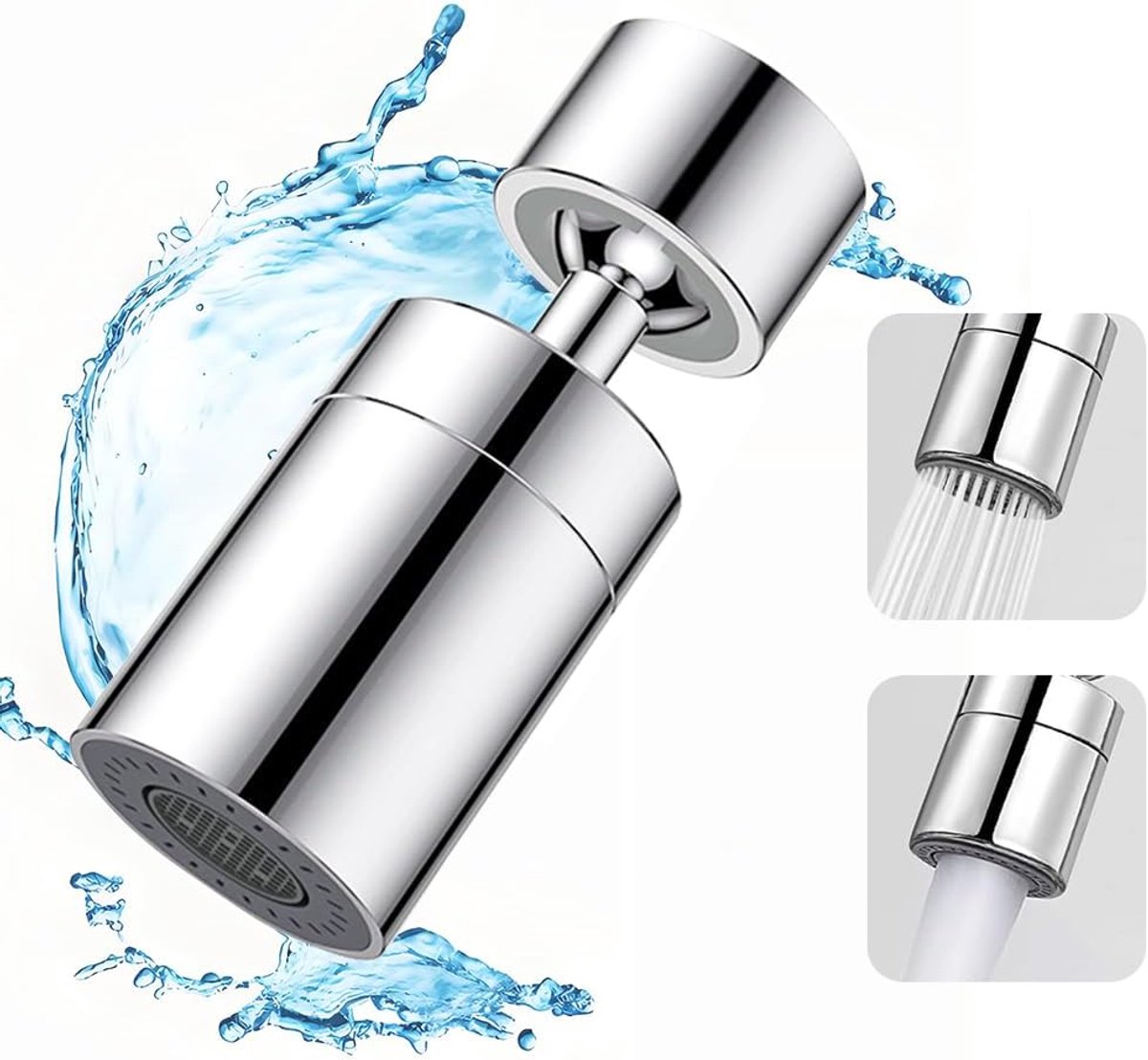 SnelShoppen - Water Tap Aerator 360° Rotatable, 2 Modi voor Keuken & Badkamer, M22 Draad, Hoogwaardige Koper, Zilver, Bespaar Water & Verhoog Comfort
