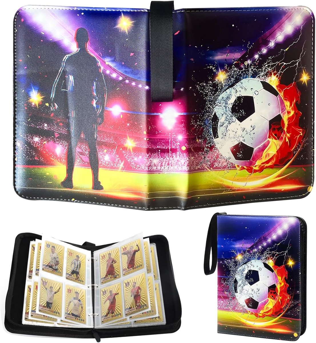 SnelShoppen - Football Card Sticker Book 50 Pagina's - 400 Pockets - Voetbalkaart Album met Rits en Strap - Hoogwaardige PU Constructie - Ideaal voor