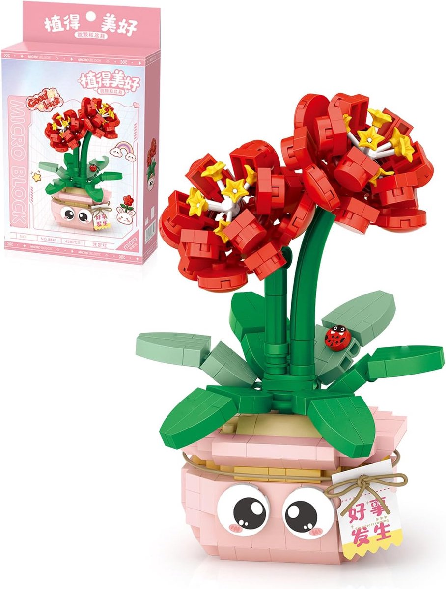 SnelShoppen - Mini Flower Succulent Bonsai Bouwset - Amaryllis - Creatieve Bouwblokset - Interieurdecoratie - Perfect voor Kinderen en Volwassenen - O