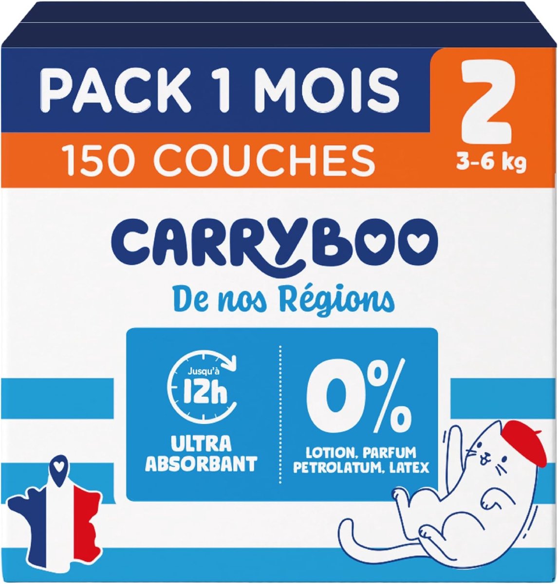SnelShoppen - Wegwerpluiers maat 2 (3-6 kg) - 150 stuks - Duurzame en lokale luiers uit Frankrijk - Natuurlijke samenstelling - Babyverzorging