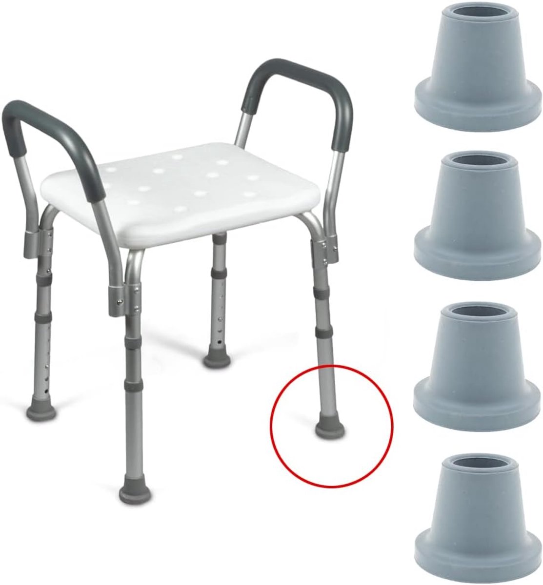 SnelShoppen - 4x Vervangende Grote Rubber Ferrules 19mm (3/4") voor Bad- en Douchestoelen - Slipvast, Duurzaam, Geschikt voor Rechte Poten