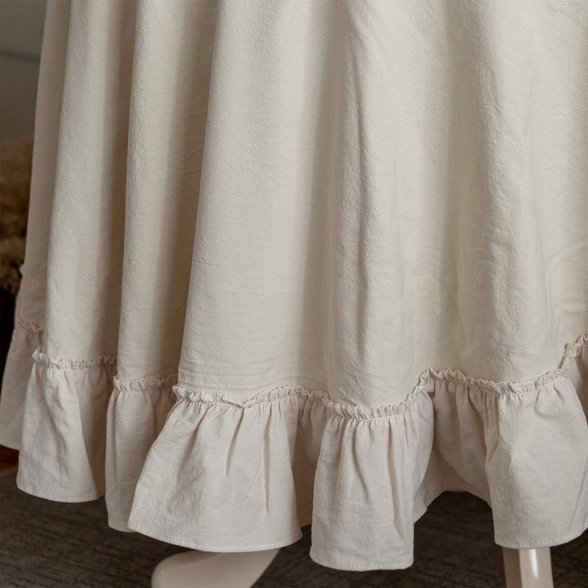 SnelShoppen - Retro Farmhouse Ruched Tafellaken 70-Inch Rond - Katoen met Flounces Trim - Wasbaar Tafelkleed voor Feest, Tuin, Keuken, Baby Shower, Br