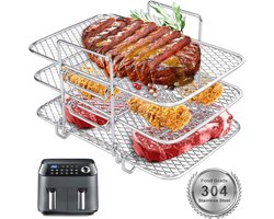 SnelShoppen - Air Fryer Rack voor Dual Air Fryer - 304 RVS Drie Laags Kookrooster - Voor Ninja AF300UK AF400UK, Salter, EMtronics - Keukenaccessoires