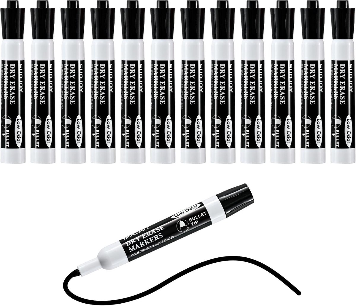 SnelShoppen - Drooguitwisbare Markers - Bullet Tip Whiteboard Markers - Laag Geur - Dikke Stiften - 12 Kleuren - Perfect voor Klaslokaal, Kantoor & Th