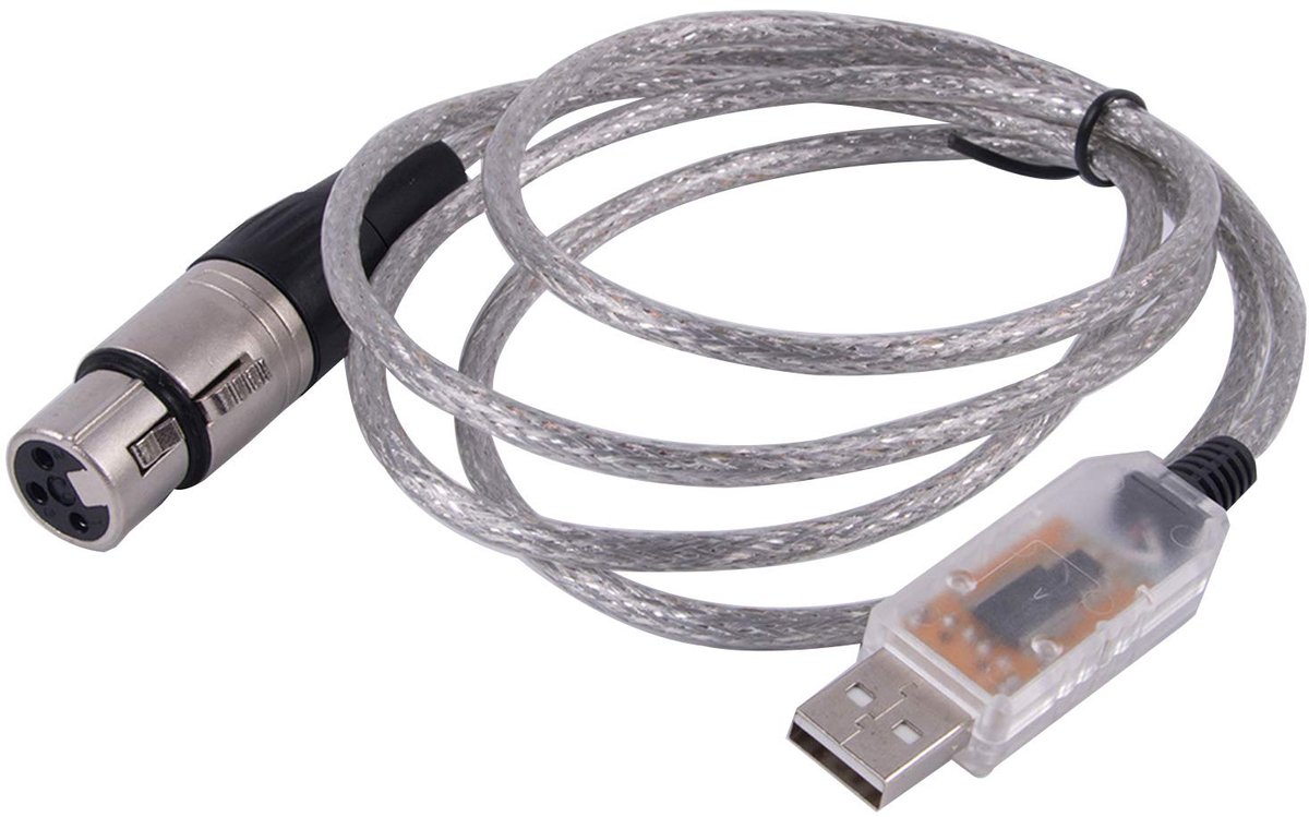 SnelShoppen - USB naar DMX 512 Interface Adapter Controller - DMX512 PC Stage Lighting Controller Dimmer Dongle - 3pin XLR Converter - 6ft Transparant
