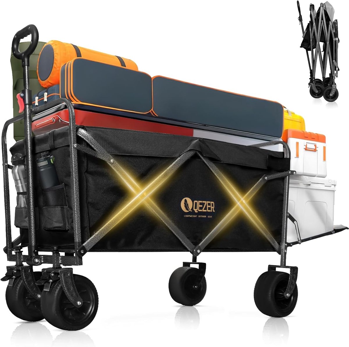 SnelShoppen - Vouwbare Kinderwagen, Multifunctionele Opvouwbare Buggy met Off-Road Wielen, Handig voor Kamperen, Tuinieren, Winkelen en Sporten (Zwart