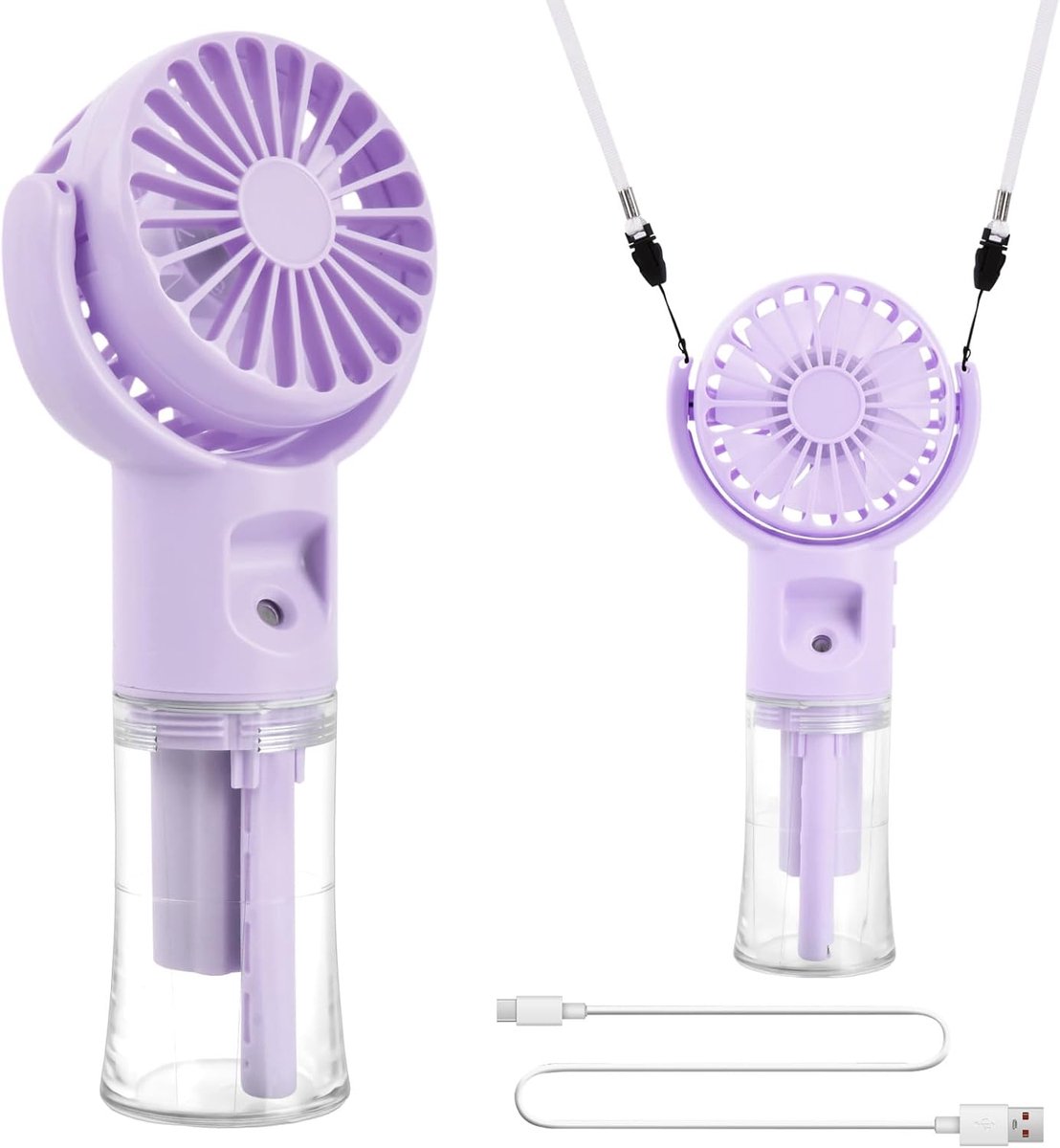 SnelShoppen - Draagbare Mini Ventilator USB Ventilator Oplaadbaar Type C 4-12 Uur 4 Snelheden met 20 ml Spray Koelwater voor Buiten Binnen Gebruik Paa