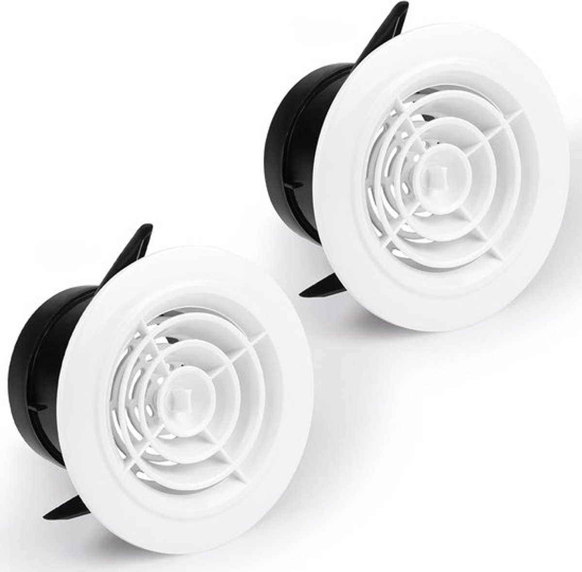 Plaatventiel, rond met insectenbescherming, 75 mm, rond ventilatierooster, wit ABS, verstelbaar ventilatierooster, uitlaatrooster, ventilatiekap voor afvoerventilator, ventilatie