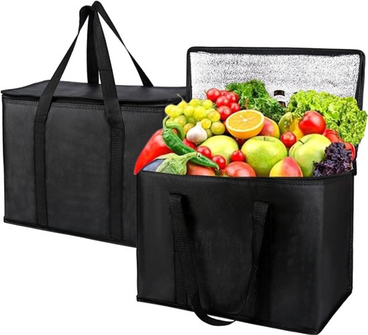 2 stuk - 30L - Koeltas - Opvouwbare koeltas - grote koeltas - boodschappentas, met stevige rits - geïsoleerde tas - boodschappenmand - picknicktas - geschikt voor buitenreizen - 41*26*33 cm - zwart