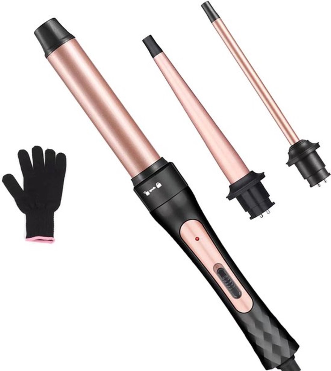 Krultangset, krultang 3-in-1 krultang verwisselbare keramische krultang van 0,35-1,25 inch met hittebestendige handschoen