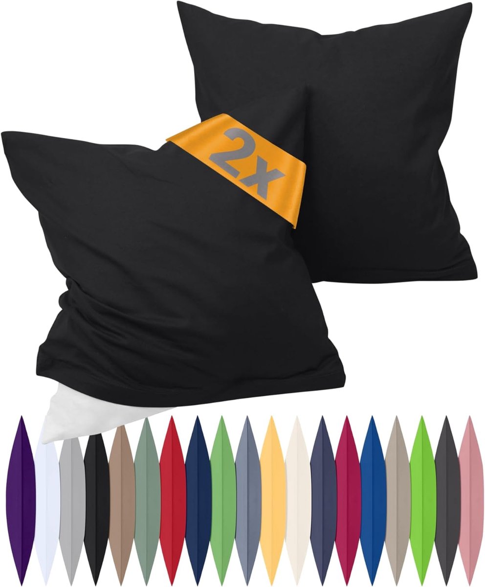 Thijox - Renforcé Kussenslopen Dubbelverpakking - 100% Katoen - 40 x 15 cm - Zwart - Ideaal voor Slaapkamer, Woonkamer en Tuin