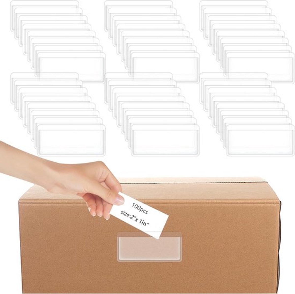 100 stuks zelfklevende labelhouders - doorzichtige plastic zakken - archiefkast opbergbakken labelhouder voor schoolbibliotheek benodigdheden (5,3 x 2,5 cm)