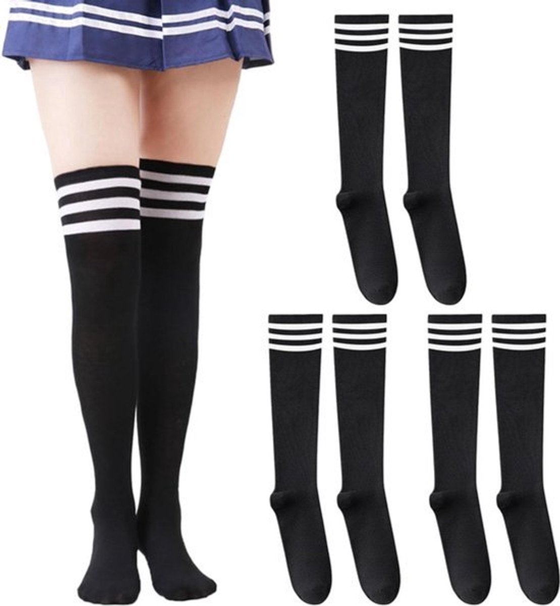 3 Pairs Extra Lange Boven de Knie Kousen voor Vrouwen en Meisjes - Gestreepte Boven de Knie Kousen - Flabby Boot Kousen - Overknee Beenwarmers voor Dans Cosplay Podium