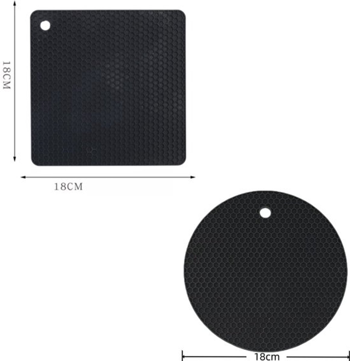 4 stuks - siliconen onderzetters - antislip potopener - pannenlappen - voor hete gerechten, potten en pannen - BPA-vrij - zwart - 18×18cm