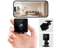 Minicamera, 1080P bewakingscamera voor binnen, ondersteunt realtime beeldoverdracht, mobiele app, wifi-verbinding en beschikt over babyfoon- en bewegingsdetectiefuncties.