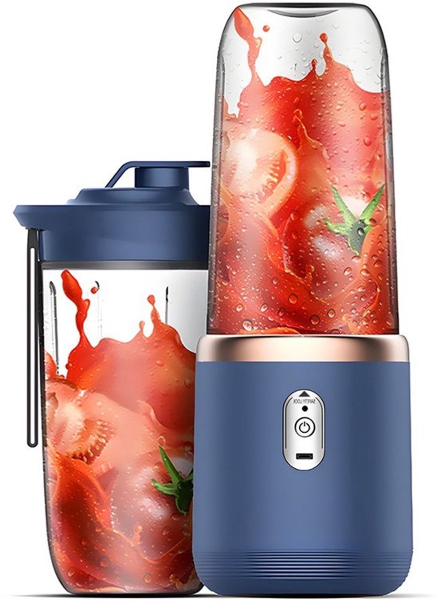 Draagbare blender met twee mengbekers, 400 ml draagbare elektrische blender (draadloos), mini blender, blauw.