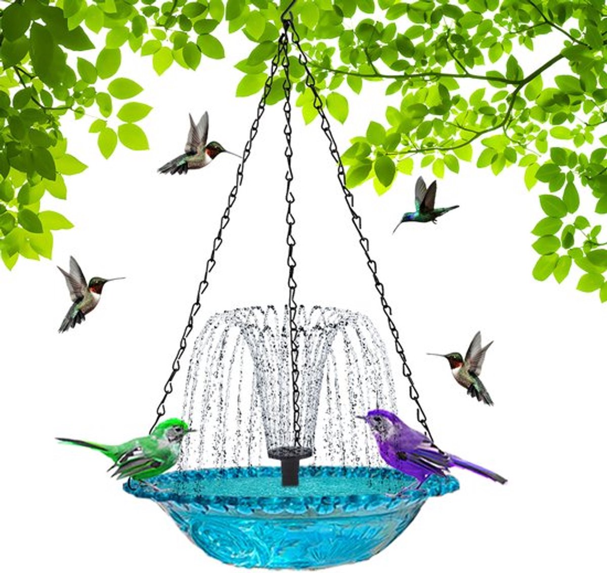 Voeder - Zonne-Energie Drijvende Fontein - Hangende Vogelvoeders - Vogelvoederhuisje voor Buiten - Tuinvogelbadfontein - Drijvende Tuinfontein met Maximale Speelruimte voor Vogels - Vogelbad - ABS Buitenbad voor in de Tuin - Blauw