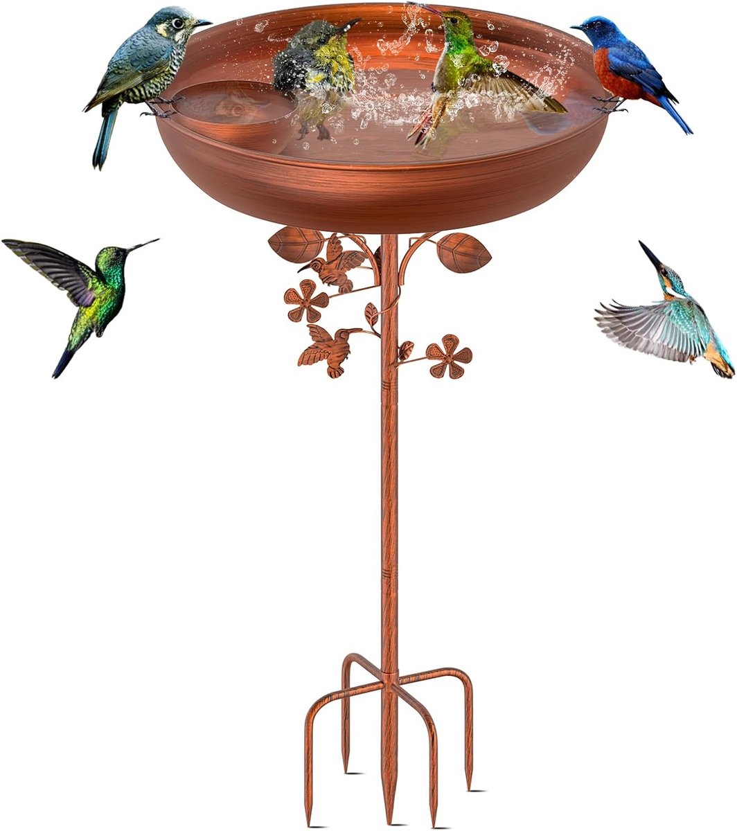 SnelShoppen - Metalen Vogelbad voor Buiten Tuin, 100,6 cm Hoog, Vrijstaande Vogelvoeder met 5 Tanden Basisstaak - Multifunctioneel Tuinaccessoire voor